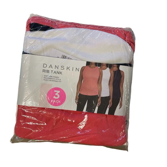 3 Pack Women's Rib Tank, Danskin, XL, Sugar Coral/Bright White/ Dark Navy, NWT - Picture 1 of 5